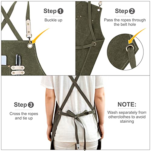Hongsome Cotton Canvas Cross Back Apron for Art Painting Garden Chef Bartender Work,Women Men 3 Pockets Waterproof M-XXL - color: Green