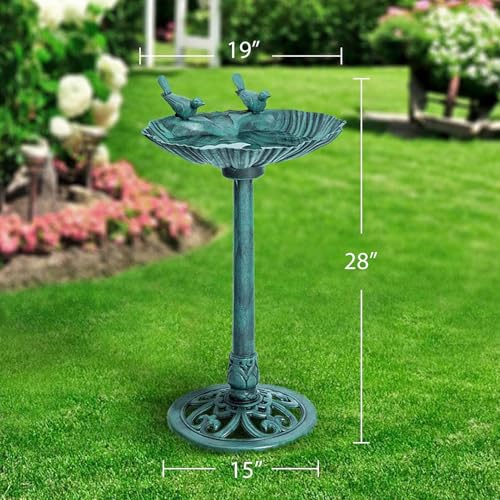 32inch Antique Bird Bath Outside Garden Weather Resistant Polyresin Backyard Expressions - color: Green