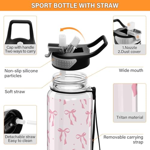 Bow 32 oz Water Bottle - Clear Tritan, BPA-Free, LeakProof with Carry Strap for Sports, Gym & Outdoor Activities - color: C02
