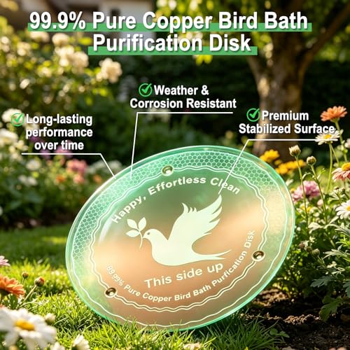 Yeomi 2-Pack Bird Bath Copper Disk, 99.99% Pure Copper Water Purification Plate with Triple-Point Support, 4 Inch 0.6mm Thick Chemical-Free Natural Cleaner Copper Bird Bath for Outside, All-Season Use - color: 2pack
