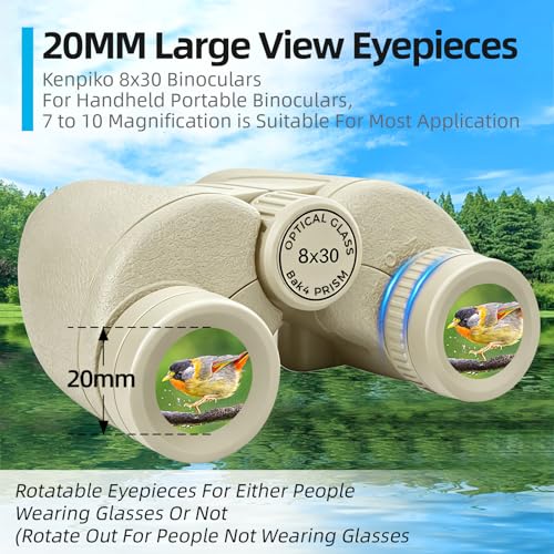 8x30 Binoculars for Adults, High Power Compact Binocular for Travel Hiking Concert Ship Cruise Hunting Bird Watching, Khaki Waterproof Binocular for Kid - color: Khaki, size: W/T Accessories