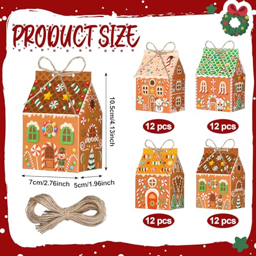 Zhanmai 48 Pcs Christmas Gingerbread House Treat Boxes Candy Containers | Paperboard with Handles, Ideal for Halloween Party Favors, Treats Packaging, Goodie Bags, Holiday Snacks, Xmas Decor - style: Gingerbread House