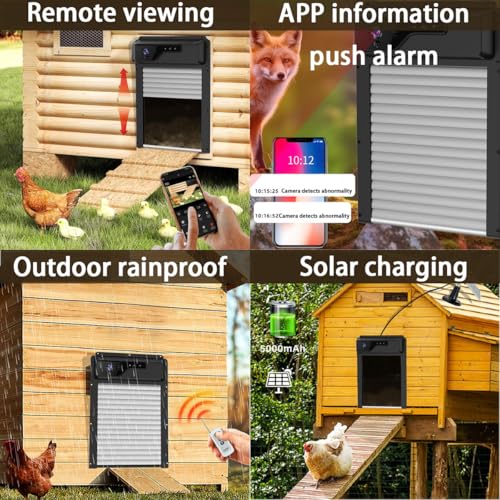 Automatic Chicken Coop Door with WiFi & 1080P Camera - Solar/USB Powered Smart Roll-Up Door, 5000mAh Battery, Anti-Pinch, Security Alarm, App Control for Poultry Safety