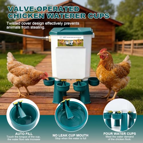 Chicken Feeder and Waterer Set with Legs,2 Gallon Automatic Waterer with Float Valve,26.5 Pounds Practical Feeder,Reduces Feed Waste,BPA-Free for Long-Term Use,Standing/Hanging Use for Poultry - color: white