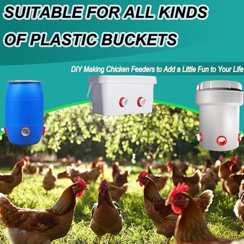 6-Port DIY Chicken Feeder and Waterer Kit, No-Waste Automatic Gravity Poultry Feeder-Spill-Proof, Rain-Proof Design for Buckets, Barrels, Bins, Troughs