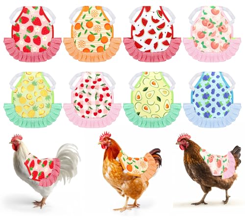 Whaline 8Pcs Chicken Saddles for Hens Summer Fruit Theme Chicken Apron with Elastic Straps for Poultry Protector Wing Back Feather Fixer Supplies