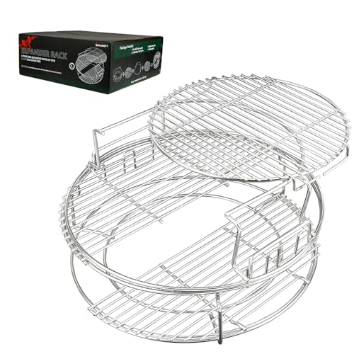 Expander Rack with Drip Pan for Big Green Egg Large, Green Egg Accessories | Green Egg Replacement Parts Eggspander Rack for BGE 5 Piece Kit Conveggtor Basket with Removable Cooking System
