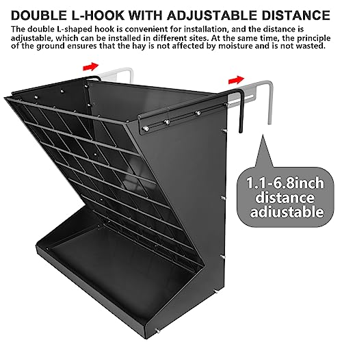 Wall Mount Hay Rack, Heavy-Duty Galvanized Metal 2 in 1 Hay and Grain Feeder, Livestock Feeder with Adjustable Distance, Hay Feeder for Goats, Sheep, Horse - color: Black