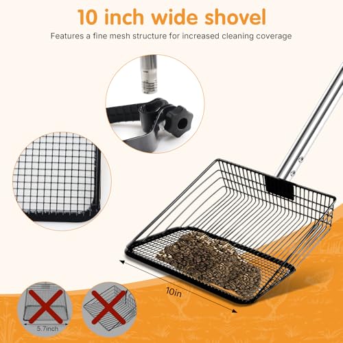 Chicken Coop Scoop, Chicken Poop Scooper for Sand, 10" Wide Heavy-Duty Metal Head, Stainless Steel Handle (36"-68") Ergonomic Chicken Sand, Poop Cleaning Tool, Chicken Coop Essentials