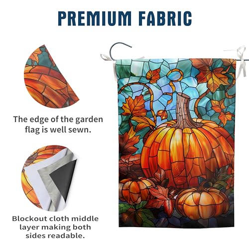 Pumpkin Fall Garden Flag Autumn flags 28x40 Double Sided Large Stained Glass Thanksgiving House Flag Harvest Yard Flag for Outside Porch Lawn Decor - color: glasspumpkin