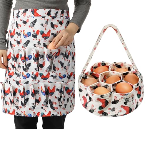 15 Pouches Chicken Egg Apron 7 Pouch Chicken Egg Basket | Women Apron For Collecting Fruit Duck And Goose Eggs Storage Bag For Christmas Autumn Gift Home Farms Decor Sturdy Canvas - style: Classic