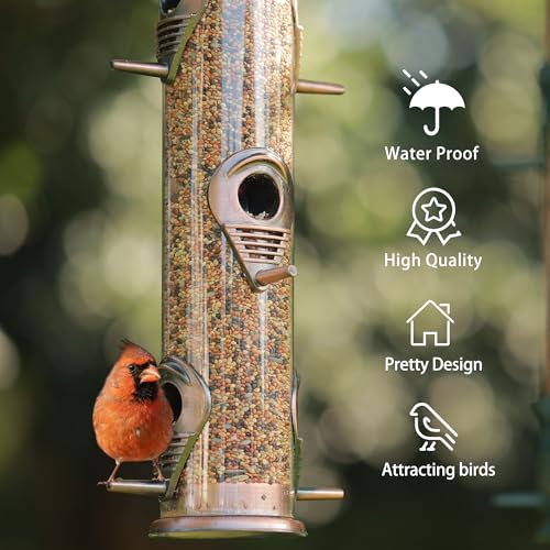 2PK Metal Bird Feeders with 6 Feeding Ports,Tube Bird Feeder with Steel Hanger,Wild Bird Feeder for Outdoors Hanging, Attracting Birds in Your Lawn, Garden, Balcony (Antique Copper) - color: Antique Copper 2 PACK