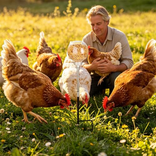 2 Pcs Chicken Peck Toy Chicken Slow Feeder Ball and Enrichment Toys with Spring and Ground Stake Hens Slow Feed Treat Dispenser for Duck Bird Parrot Coop, Reduce Boredom and Feather Pecking