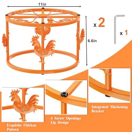 2pc Metal Stand for Chicken Poultry Feeder Waterer Orange | Sturdy Rustproof Iron Construction, Cute Chicken Ornament, Suitable for Chicken Coop Cat Dog Bowl Indoor & Outdoor Use - color: Orange 2pc
