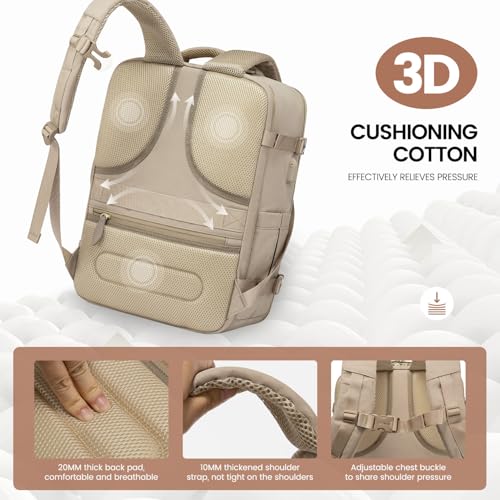 LOVEVOOK Travel Backpack for Women Men, 40L Carry On Backpack with 3 Packing Cubes,TSA Personal Item Travel Bag Airline Approved, Water Resistant Weekender Overnight Luggage Daypack - color: H-hkaki-beige-brown, size: Large - 17.3 Inch - 40L - 3 Pcs