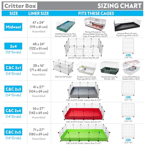 Paw Inspired Critter Box Cage Liner, Raised Sides, C&C 2x4 (12 Inch Grids) | Washable Fleece Bedding for Guinea Pigs Rabbits, Hamsters, Small Animals, Edge Protected Pee Pads - size: 2x4 (12" Grids)