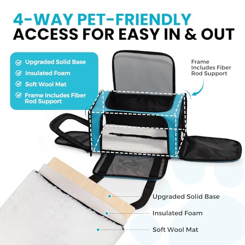 Soft-Sided Cat Carrier 18x11x11 in Expandable Travel Pet Bag 15LBS | For Cats and Small Dogs with Anti-Scratch Mesh Washable Mat Collapsible Escape-Proof Airline Approved with Shoulder Strap - color: Blue, size: 11.0"L x 11.0"W x 18.0"H