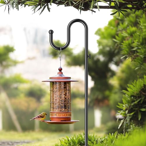 74" Shepherds Hook Stand: Hanging Wind Chimes, Bird Feeders, Plants | Adjustable, Heavy Duty Base, Free Standing Pole Holder for Indoor & Outdoor, Holds Up to 20 LBS - color: Black