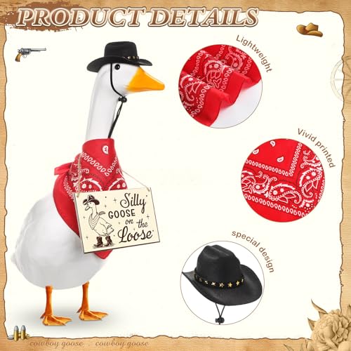 Cowboy Porch Goose Outfit Decoration Set,Red,Black - color: Black, Red