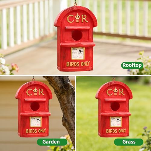 Bird Houses for Outside Red Mailbox Birdhouse with Hand-Painted Resin Birdhouses for Outdoors for Bluebird Finches Cardinals Bird Nesting Garden, Patio, Yard - color: Red