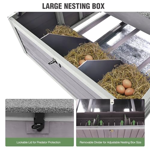 Extra Large Chicken Coop with Super Large Wheels, Mobile Hen House Poultry Cage with Strong Iron Frame, Outdoor Chicken House with 3 Nesting Boxes, 3 Perches for 4-6 Chickens