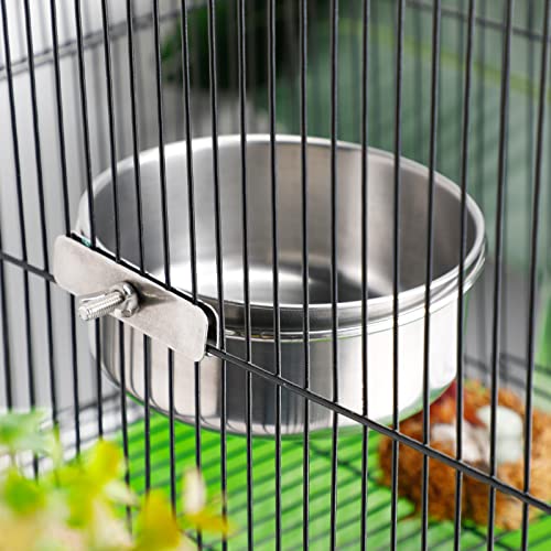 Aoriher 4 Pack Large Bird Feeding Dish Cups 30 oz Stainless Steel Parrot Feeders Food Water Cage Bowls with Clamp Holder for Cockatiel Conure Budgies Parakeet Macaw Small Dog Cat Animal