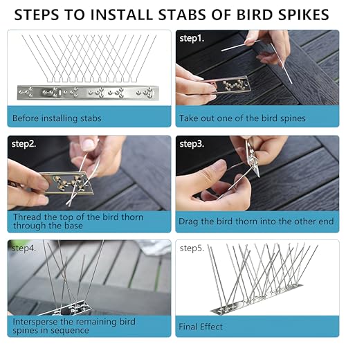 Bird Spikes 3.28FT, 304 Stainless Steel Bird Deterrents Spikes for Outside to Keep Birds Away Birds Scare Devices Outdoor 4Pcs - size: 3.28Feet