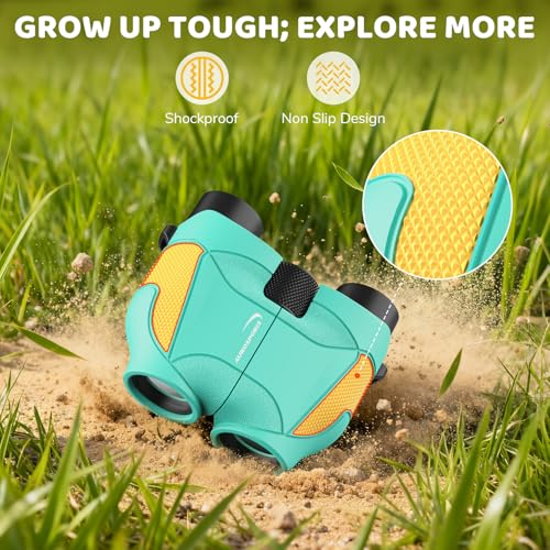 Aurosports 15x25 Compact Binoculars for Kids with Bird Guide Book, Green | Lightweight Easy Focus with Carrying Case & Strap; Durable Fully Coated; Birdwatching Cruise Travel Gift for 8-12 Boys Girls - color: Green