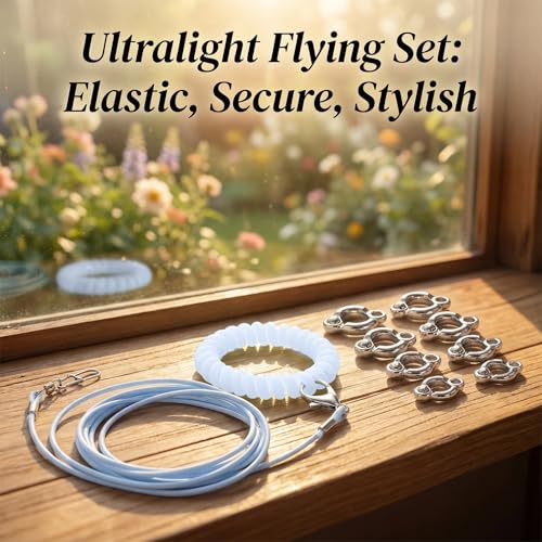 Bird Leash and Parrot Harness with Leg Ring. 2 Sets Elastic Outdoor Training Rope for Parakeet Conure Cockatiel. Anti-Flyaway Flying Equipment for Small Medium Birds