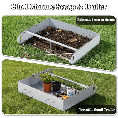 Pasture Manure Scoop Silver | Tow Behind Manure Scoop for Horses Paddocks, Picks Up for Small Manure from Horse, Instead of a Manure Fork ATV Rake