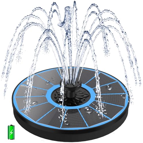 Yzert Solar Fountain with 2000 mAh Battery Backup Works in Cloudy, Glass Solar Powered Bird Bath Fountains with 7 Nozzles, 3.5 W Solar Fountain Pump for Birdbath,Garden, Outdoor, Pond - color: Blue