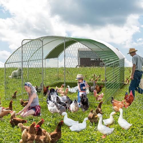 Large Metal Chicken Coop, Metal Chicken Run with Waterproof and Anti-Ultraviolet Cover for Outside, 9.8 x 19.7 x 6.5 Ft Walk-in Poultry Cage, Outdoor Chicken Pen for Backyard and Farm - size: 9.8 x 19.7 x 6.6 ft