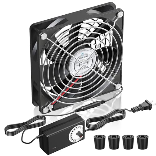 120mm x 25mm Computer Fan with AC Plug, Variable Speed Controller (3V-12V) – AC 100-240V Compatible for PC Case, Xbox, PlayStation, DVR, RV Fridge, Cabinet, Greenhouse & DIY Electronics Cooling - size: 1x120mm