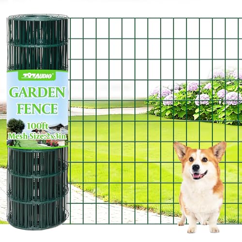 Green PVC Coated Welded Wire Fencing,2"x3" 16 Gauge,48inch H x 100ft L Garden Wire Fence Roll,2/3/4/5/6ft Tall x 50/100 ft Long Hardware Cloth Metal Mesh for Yard,Farm,Chicken,Dog,Vegetable Protection - color: Green, size: 2"x3" 48inx100ft