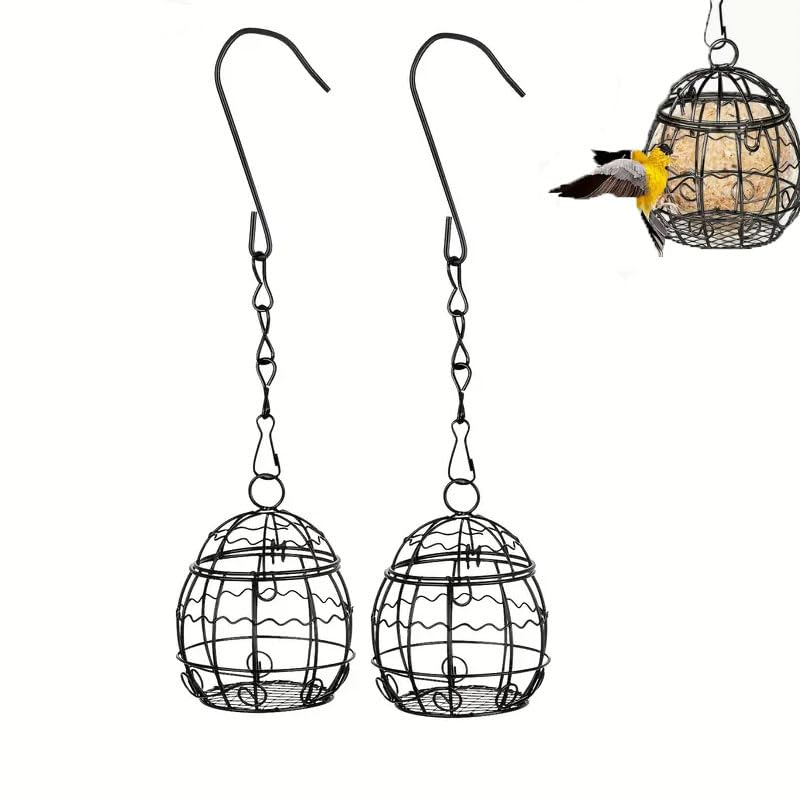 2 Pcs Ball Bird Feeder, Metal Fat Ball Bird Holder, Hanging Wild Bird Feeder Stations with Hooks for Outside Garden Wildlife