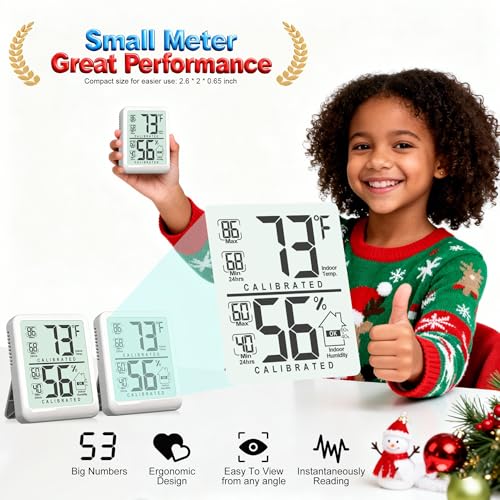 2 Pack Room Thermometer Indoor Hygrometer with Max/Min Record | W/ Battery, 24h Max/Min Record, Accurate Sensor, Fast Refresh, Easy to View, ℉/℃, Durable Kickstand, Compact, for Home Office - color: White (New Version)