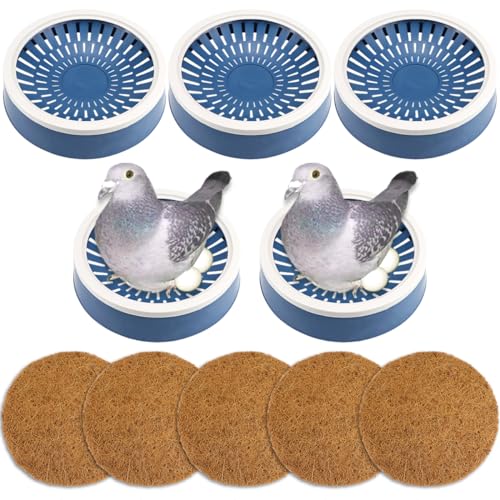5 Pcs Pigeon Nest Bird Nest Bowls Nest for Pigeons Breeding Hatching (White Side+ Pad), Random - style: White Side+ Pad