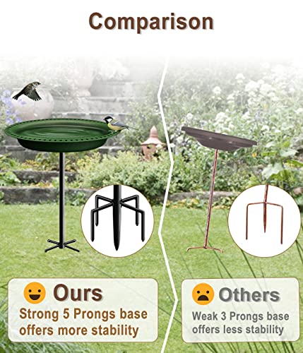Garbuildman Upgraded 5-Prong Base Bird Bath with Metal Stake, Detachable Decoration Bowl Spa & Freestanding Birdfeeder for Outdoor Garden, Oval Style, Green - size: 1-¼ gal-Green