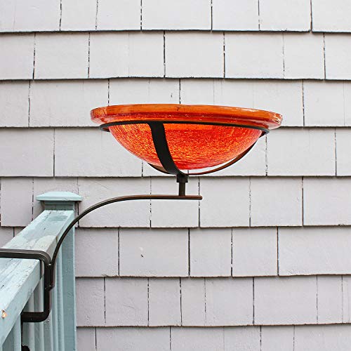 Achla Designs CGB-06M-RM 12 Inch Mandarin Crackle Rail Mount Bracket Birdbath - color: Mandarin