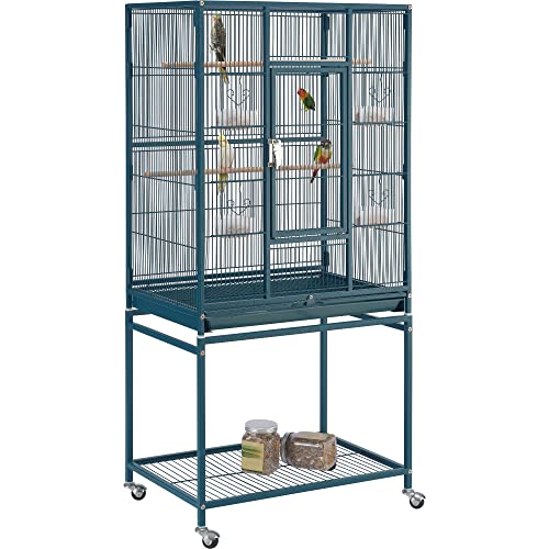 Yaheetech 54inch Metal Large Parrot Parakeet Flight Bird Cage w/Rolling Stand for Small Parrots Cockatiel Sun Parakeet Green Cheek Conure Lovebird Budgie Finch Canary - color: Navy Blue