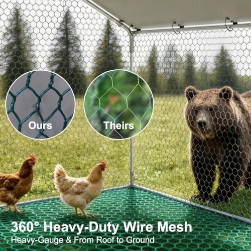 HERBAN 2026 Upgraded Large Metal Chicken Coop with All-Around Hardware Cloth, 117.6" × 79.2" × 76.8" Walk-in Outdoor Chicken Run Pen for Backyard with Cover, Spire Roof Poultry Cages for Outside - size: 117.6" × 79.2" × 76.8"