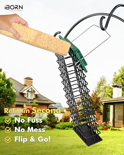 iBorn Metal Double Suet Feeder,Durable Suet Cake Cage Bird Feeder for Outdoors Hanging，Metal Roof Bird Feeder with Taller Grid for Woodpeckers,Large Suet Holder,Easy Clean & Refill,1 Pack,Green - color: Green, size: Double Capacity
