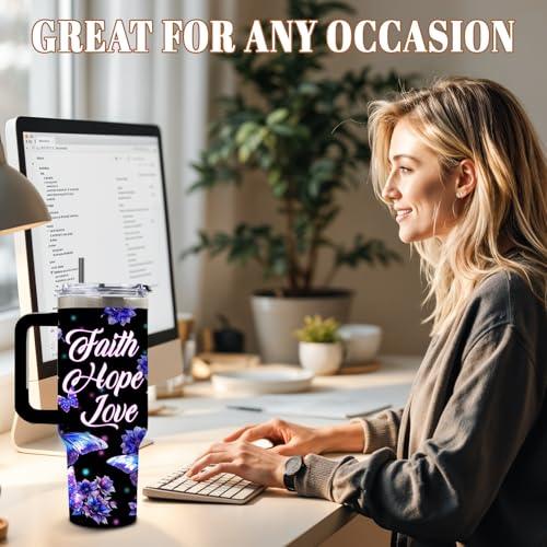 DUUV Purple Butterfly Tumbler 40oz, Insulated Christian Gift for Women | Faith Hope Love Tumbler Leakproof, Spiritual Butterfly Mug, Faith Religious Gifts for Women, Birthday Gift for Friend, 1 Pack - color: Black Crystal Butterfly
