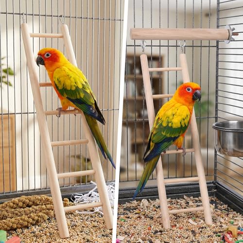 10 Pcs Wood Step Ladder for Bird, 3-10 Step Hanging Bird Ladder Parrot Cage Climbing Toy & Cylindrical Support for Parakeets, Cockatiels, Conures, Lovebirds
