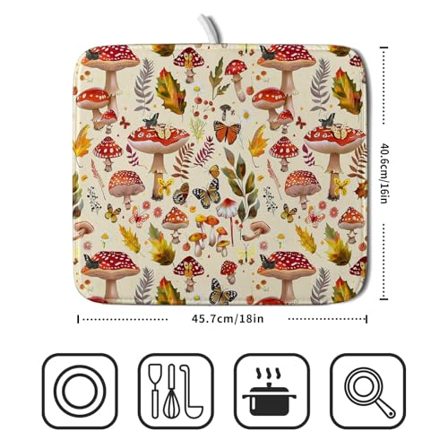 Forest Mushroom Dish Drying Mats Wild Plant Butterfly Kitchen Sink Rack Mats 16 X 18 Inch - color: Wild Plant - Multi, size: 18" x 16"