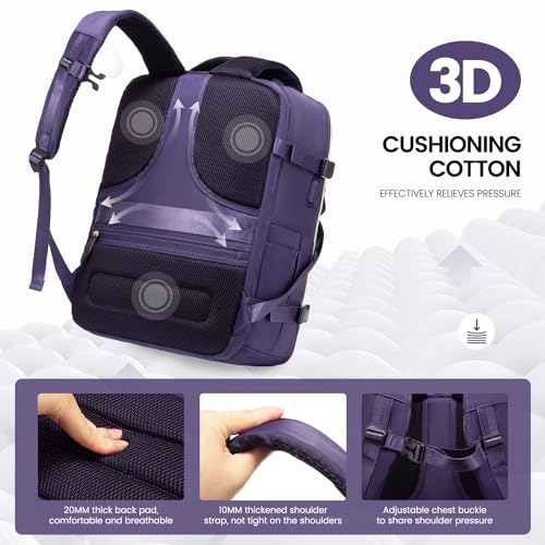 LOVEVOOK Travel Backpack for Women, 40L Carry On Backpack with 3 Packing Cubes,TSA Personal Item Travel Bag Airline Approved, Water Resistant Weekender Overnight Luggage Daypack, Fits 17 Inch Laptop - color: H-blue-purple-black, size: Large - 17.3 Inch -