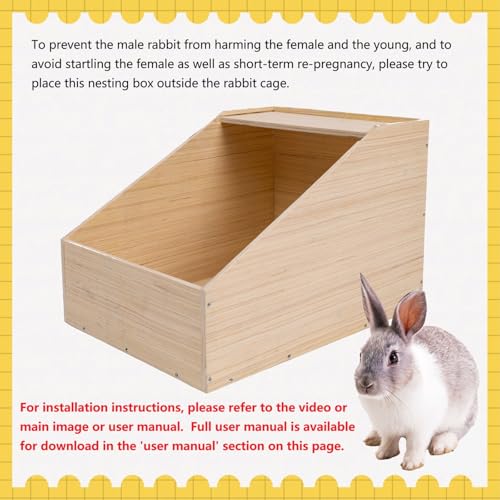 Rabbit Nesting Box, 18"x13"x12", Wood | 5" Entry Height, Fully Detachable Lid, For Breeding, Nursing & Nesting, For Rabbits, Chickens, Guinea Pigs, Chinchillas - size: 18"x13"x12"