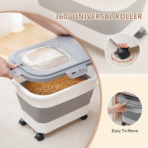 SEWIU Dog Food Storage Container Up to 2pack*20LB,Collapsible Dog Food Container with Travel Silicone Bowl and Scoop for Dog/Cat/Bird Food/Cat litter,Keep Dry Food Fresh,Easy to Move. - color: 2-20LB-gray