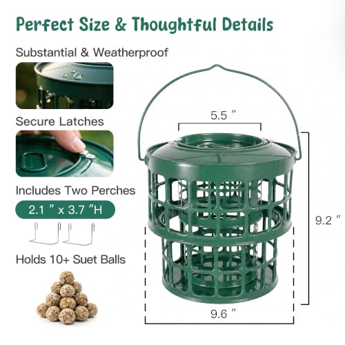 KOL All-Metal Suet Bird Feeder, Heavy-Duty Double-Layer Suet Ball Feeder for Wild Birds, 360° Feeding with Drainage Tray, Ideal for Suet Balls and Seed Cakes (Jasper) - color: Jasper