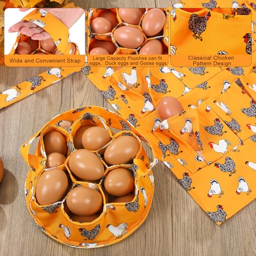 Egg Collecting Apron and Basket, 12 Pouches Chicken Egg Apron, 7 Pouches Chicken Eggs Basket, Collector Chicken Eggs - color: Yellow Flower Chicken, Half-body